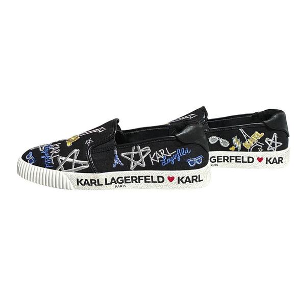 Karl Lagerfeld Embroidered Slip-On Shoes - Graffiti Print, Size 8.5 - Picture 4 of 7